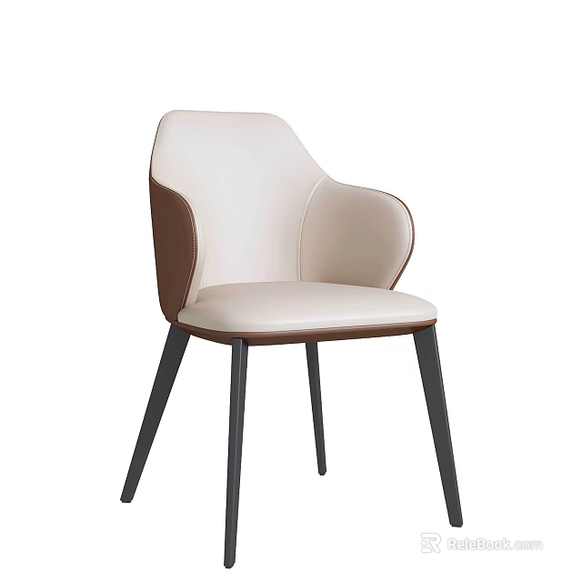 Modern Dining Chair With Beige And Brown Leather Upholstery Armrests And Black Legs 3d model 