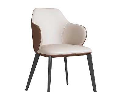 Modern Dining Chair With Beige And Brown Leather Upholstery Armrests And Black Legs 3d model
