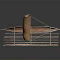 Traditional Wooden Boat With Yellow Sail Green Flag And Bamboo Planks Structure
