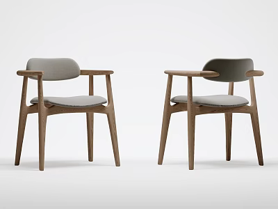 Modern Wooden Frame Dining Chairs With Gray Upholstered Seats And Armrests 3d model