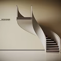 Modern Spiral Staircase Design With Wooden Steps And White Curved Structure