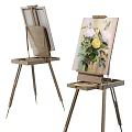Oil Painting Of Colorful Flower Bouquet On Wooden Easel With Canvas And Palette