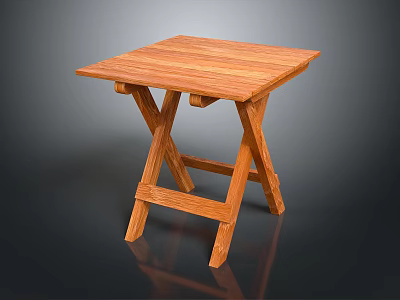 Wooden Folding Table With Square Top And Crossed Legs Natural Wood Finish 3d model