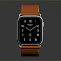 Modern Watch With Orange Leather Strap Black Dial And White Numbers