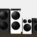 Modern Front Load Washing Machines With Circular Doors Control Panels And Black White Colors