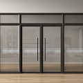 Modern Double Glass Doors With Black Frame In Interior Wooden Floor Setting