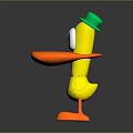 Cartoon Yellow Duck Character Wearing Green Hat With Big Eyes Orange Beak And Feet