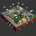 3D Miniature City Model Featuring Urban Scene Small Buildings Green Areas Roads Trees And Clouds