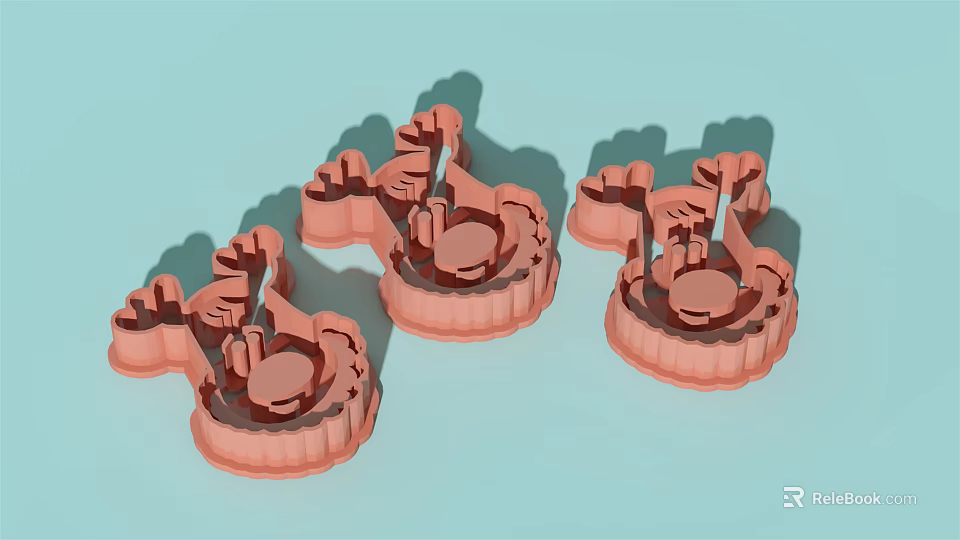 Industrial Equipment Mechanical Bearing Housings Three Orange Precision Engineered Parts with Complex Structure 3d model 