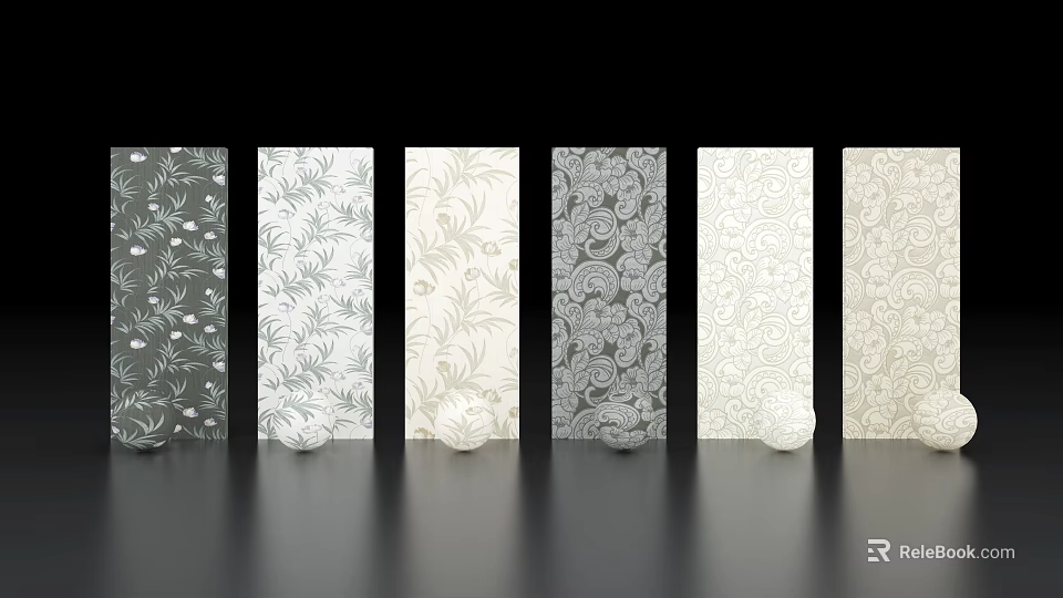 Various Patterned Decorative Panels With Gray Beige Floral Designs And Round Bases 3d model 
