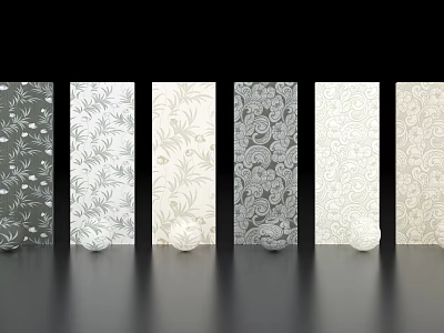 Various Patterned Decorative Panels With Gray Beige Floral Designs And Round Bases 3d model