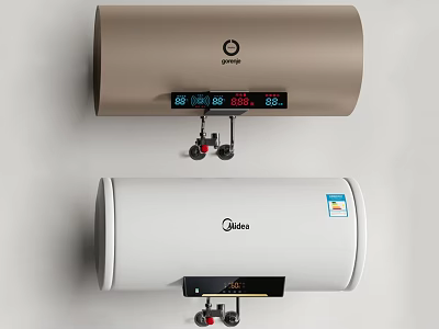 Stylish Kitchen Appliances Electric Water Heaters With Digital Display In Gold And White 3d model
