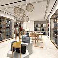 Elegant Luxury Bag Store Interior With Wooden Pendant Lights Glass Shelves And Displayed Bags