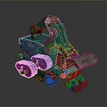Green Mini Utility Vehicle With Tracks Front Bucket Hydraulic Arm And Rustic Rusted Appearance