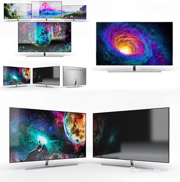 Modern Sleek TVs With Vibrant Colorful Screens And Multiple Angle Views 3d model 