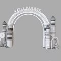 Colorful Playful Archway With Blue YOU NAME Text And Pink Blue Towers Lollipop Decorations