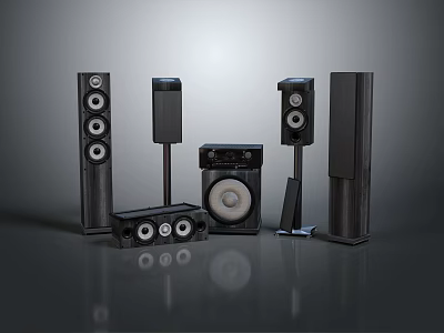 Modern Sleek Home Theater Speaker System With Tall Speakers Center Channel And Subwoofer 3d model