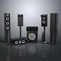 Modern Sleek Home Theater Speaker System With Tall Speakers Center Channel And Subwoofer