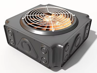 Industrial Metal Fan With Black Casing Circular Blades And Vented Design 3d model