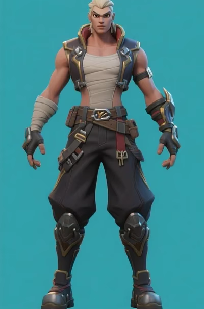 Male Character In Tactical Armor With Belt Decorative Pants Wrist And Leg Guards 3d model