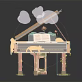 Creative Piano Themed Decorative Ornament Set With Clouds Lotus Leaves And Music Sheet