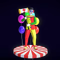 Game Movie Character Clown With Colorful Costume Large Hammer Colorful Balloons Black Hat Exaggerated Makeup