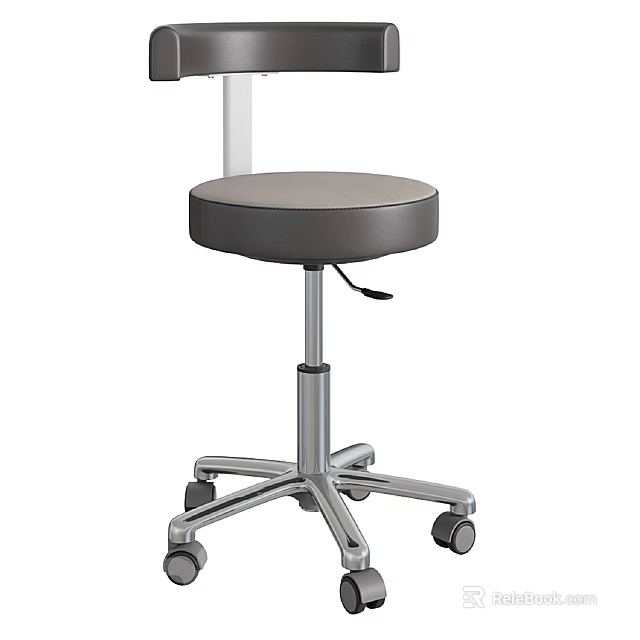 Adjustable Wheeled Bar Stool With Gray Cushion And Metal Base Frame 3d model