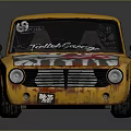 Vintage Yellow Car With Graffiti Art Number 69 And Worn Exterior Design