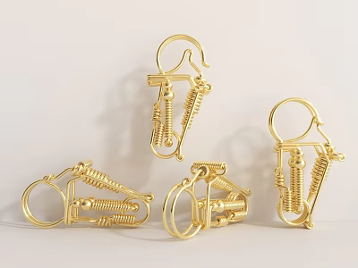 Golden Paperclip Shape Jewelry With Various Modern Delicate Designs For Fashion Accessory 3d model