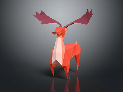 Modern Low Poly Decorative Ornament Set with Deer Shape Antlers and Red Dark Pink Colors 3d model