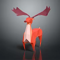 Modern Low Poly Decorative Ornament Set with Deer Shape Antlers and Red Dark Pink Colors