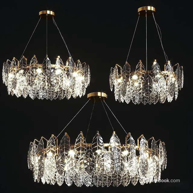 Elegant Modern Chandeliers With Transparent Leaf Design And Gold Frame Bright Lighting For Interior Decoration 3d model 