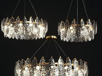Elegant Modern Chandeliers With Transparent Leaf Design And Gold Frame Bright Lighting For Interior Decoration 3d model