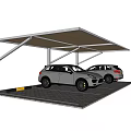 Carport With Metal Frame And Canopy Covering Two Parked Cars On Paved Surface