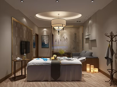 Elegant Beauty Hair Salon Spa Room With Massage Bed Candles And Decorative Painting 3d model