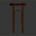 Red Wooden Stool With Round Textured Seat And Curved Legs Design