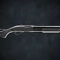 Detailed Close Up View Of Black Tactical Shotgun With Double Barrel And Shell Holder