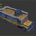 Rusty Yellow Modified Vehicle With Mounted Weapon And Protective Rails On Top 3d model