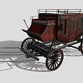 Vintage Wooden Carriage With Red Body Four Wheels And Roof Railings
