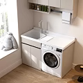 Modern Home Balcony Design With Washing Machine Storage Cabinets And Natural Light