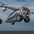 Futuristic Flying Car Flying in Sky With Propellers Wings and Wheels