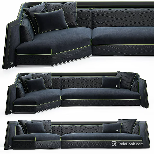 Modern Black Sectional Sofa With Plush Cushions And Stitching Details 3d model 