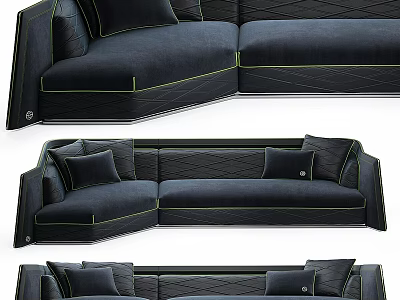 Modern Black Sectional Sofa With Plush Cushions And Stitching Details 3d model