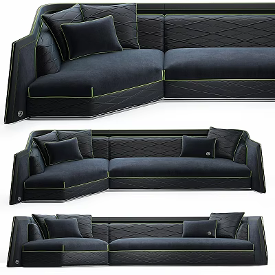 Modern Black Sectional Sofa With Plush Cushions And Stitching Details 3d model