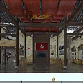 Historical Themed Interior With Red Flag Brick Walls Wooden Structure And Wall Posters
