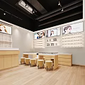 Modern Eyewear Store Interior With Display Shelves Counter Stools And Wall Screens 3d model
