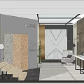 Modern Elegant Reception Area Interior With Marble Desk Green Plant And Wall Clock