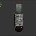 Green Cylindrical Decorative Vase With Various Stickers And Brown Top