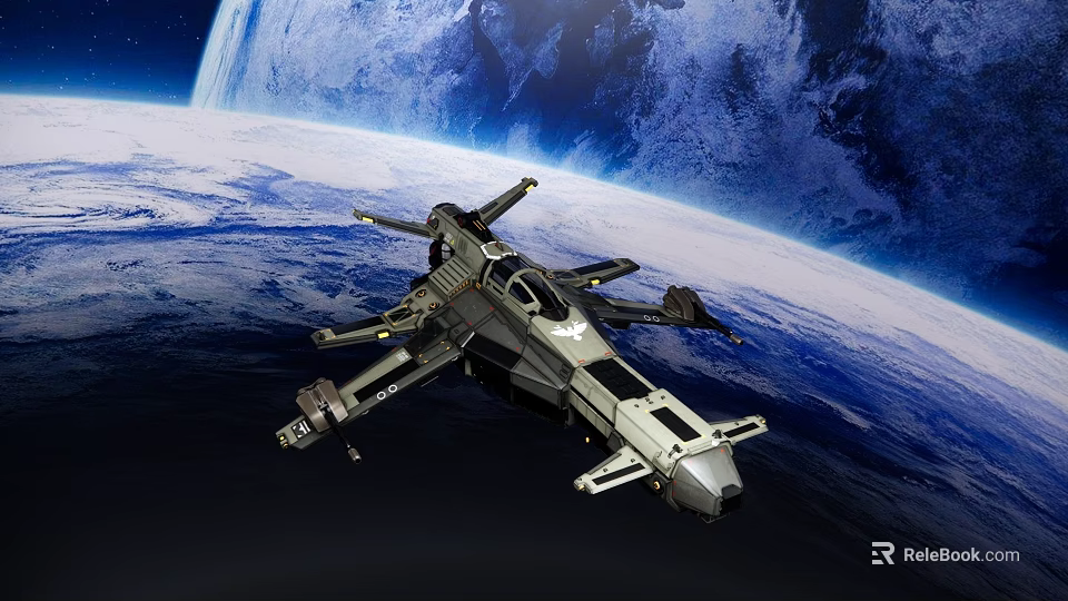 Spaceship Flying Near Earth With Blue Planet View In Space 3d model 