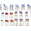 Modern Bar Stools With Various Designs Different Colors And Upholstered Seats 3d model